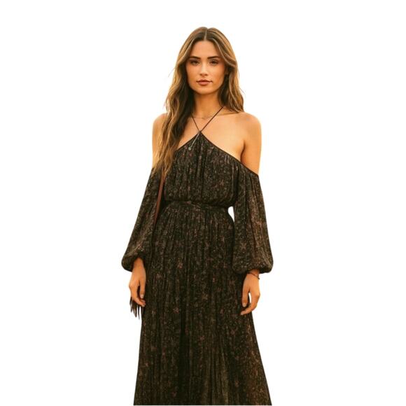 Zimmermann 3 Havoc Suspend SILK Maxi Dress Metallic Threads Off Shoulder Navy L - Picture 2 of 14